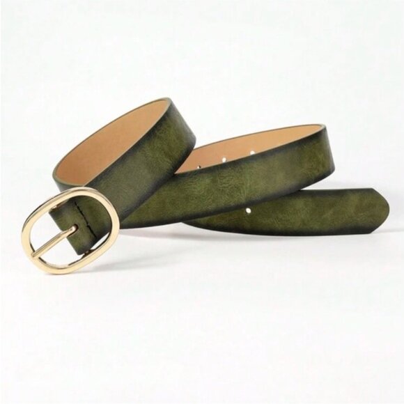 New! Olive Green Gold Oval Buckle Belt (One Size 52”) NWOT